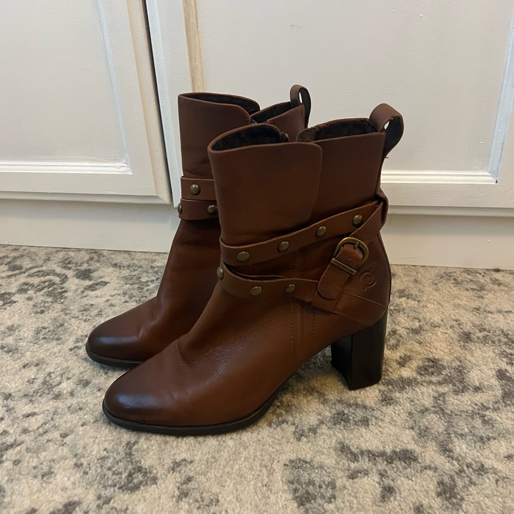 Born Chestnut Leather Ankle Booties
